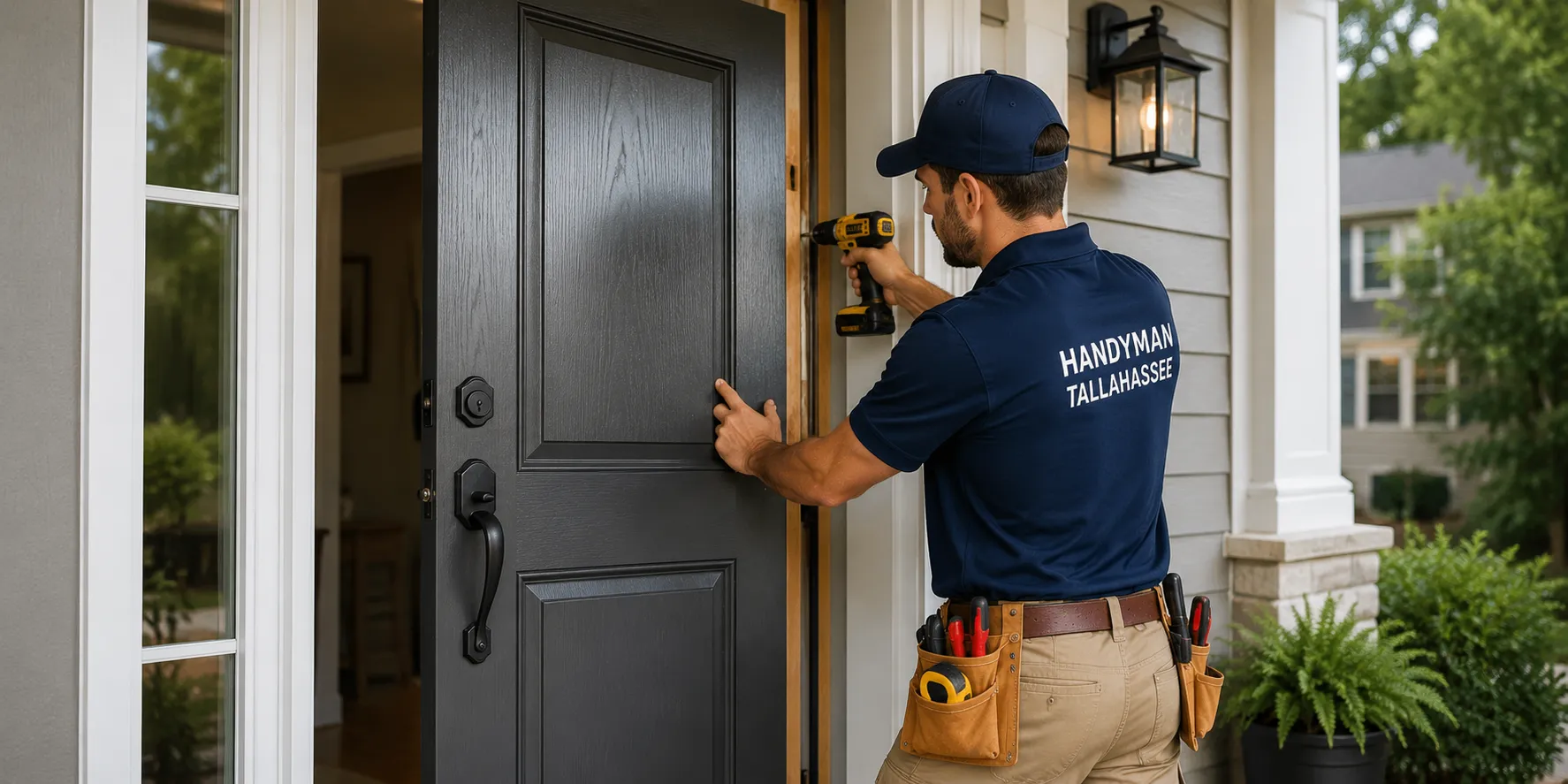 Professional handyman installing a door in Tallahassee, FL