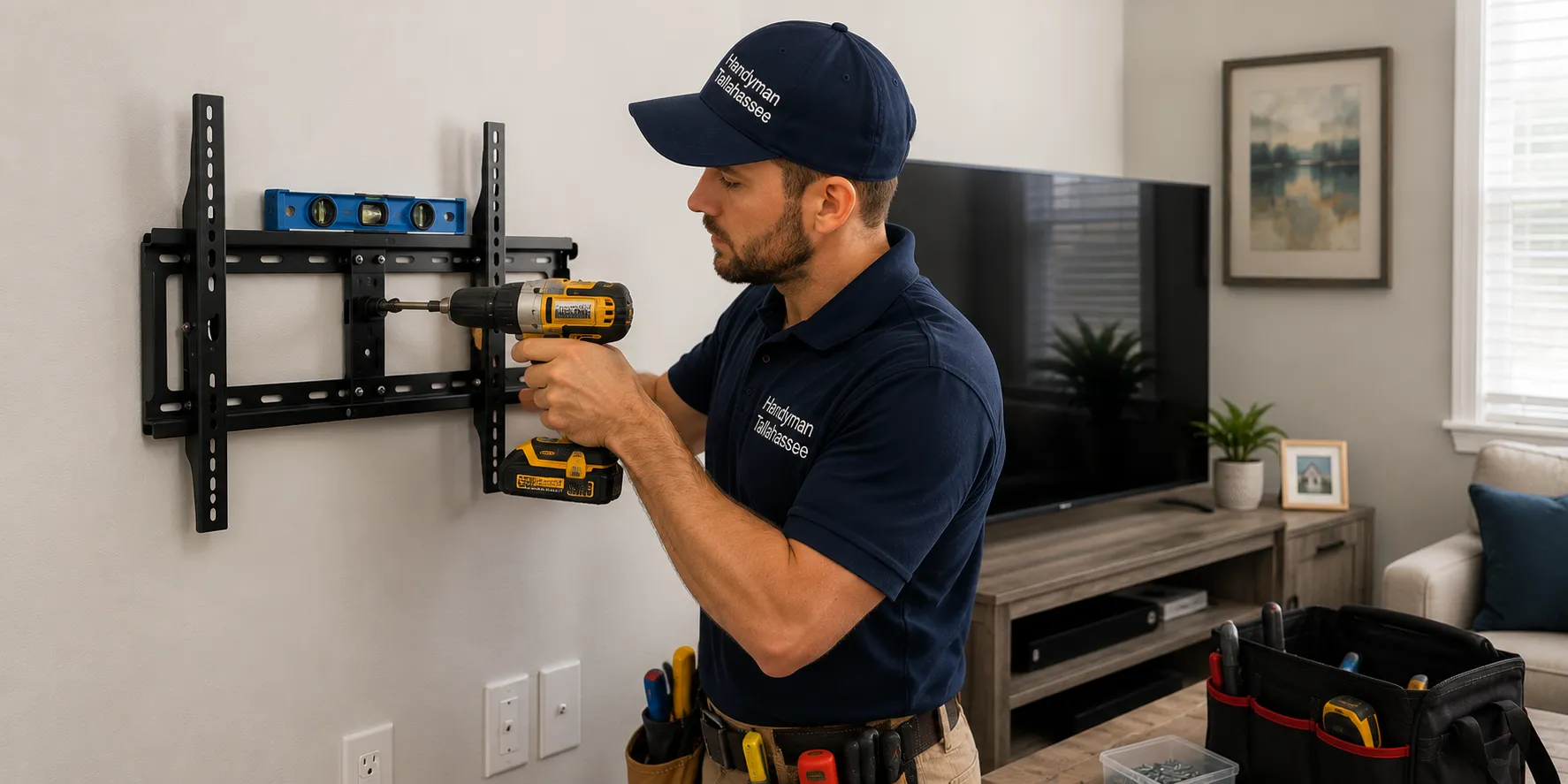 Professional handyman installing a door in Tallahassee, FL