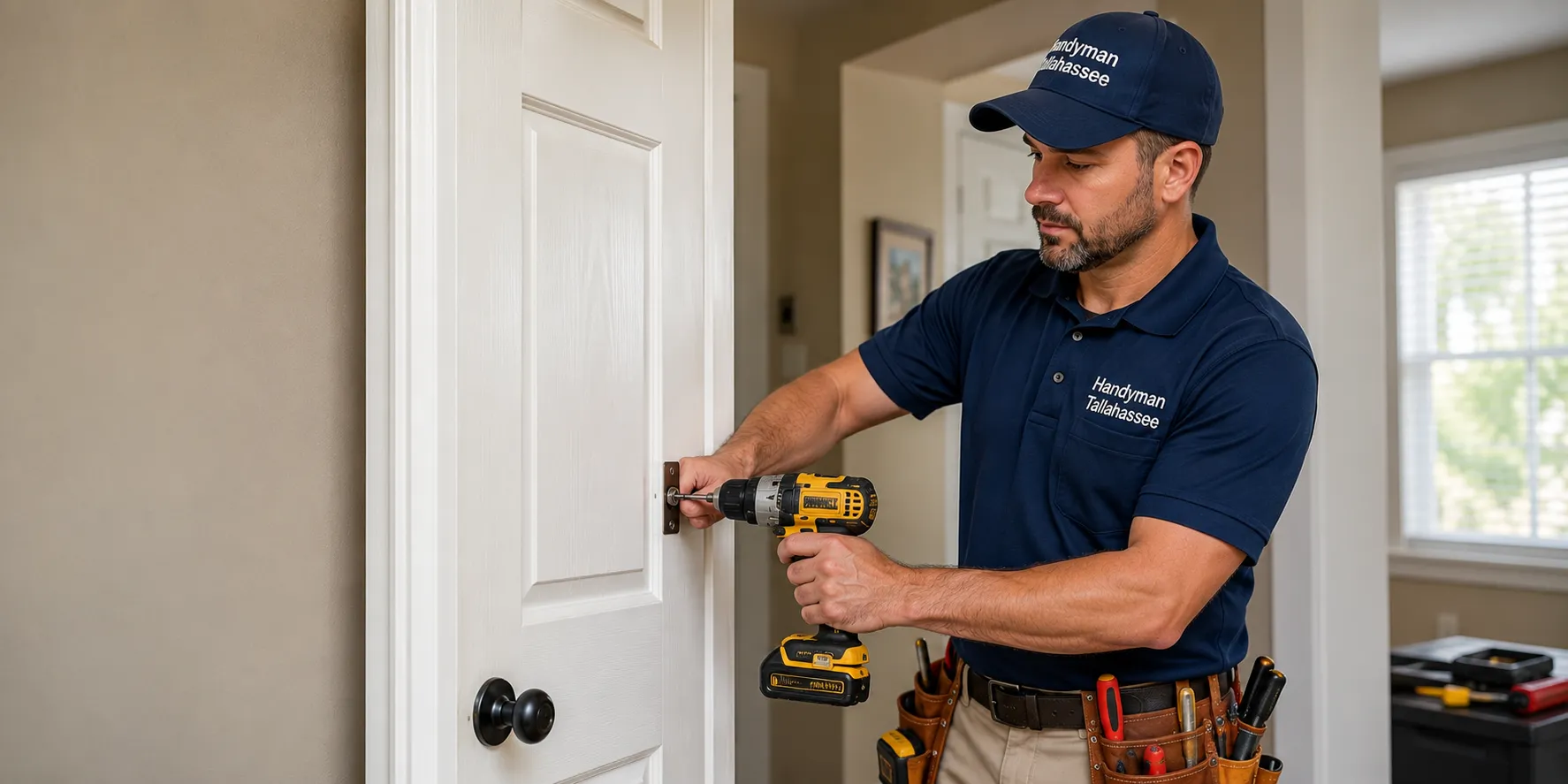 Professional handyman installing a door in Tallahassee, FL