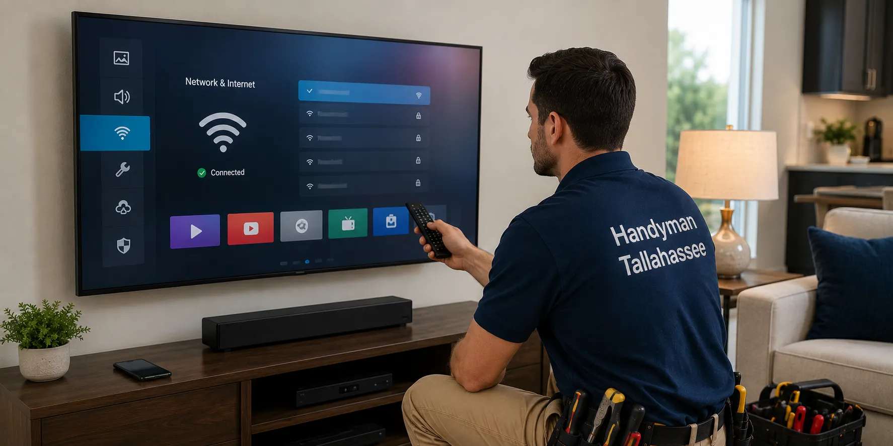 Handyman configuring a smart TV in Tallahassee