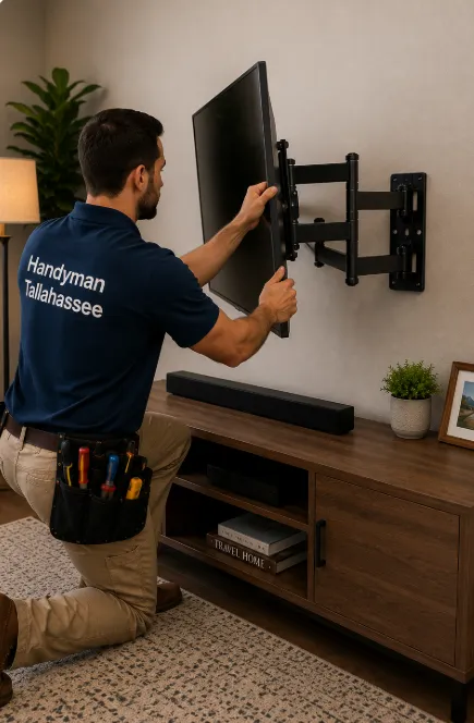 Full-motion articulating TV mount installation