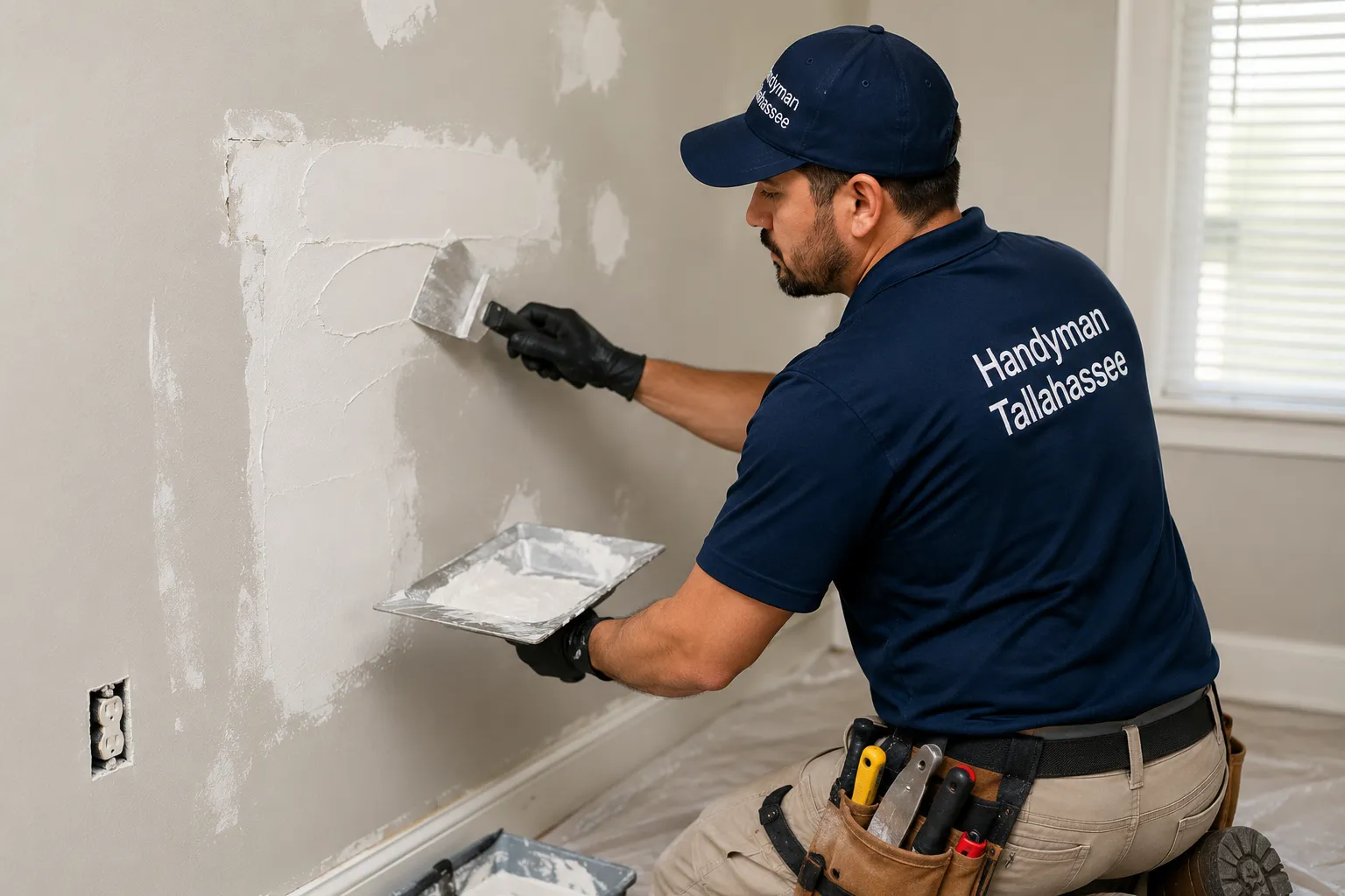 Handyman patching and finishing drywall in Tallahassee