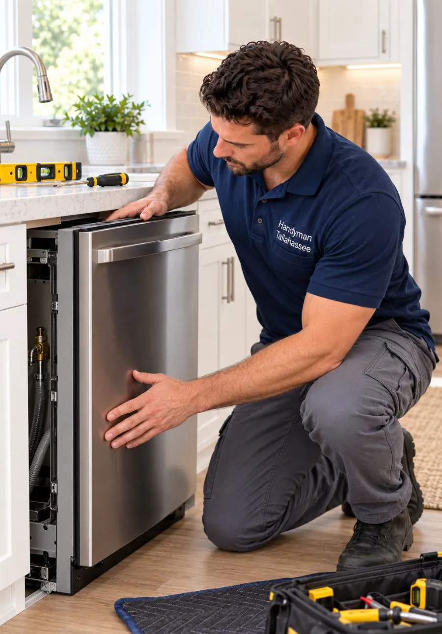 Handyman completing appliance installation in Tallahassee
