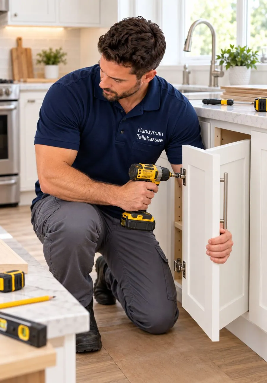 Handyman completing a kitchen installation in Tallahassee